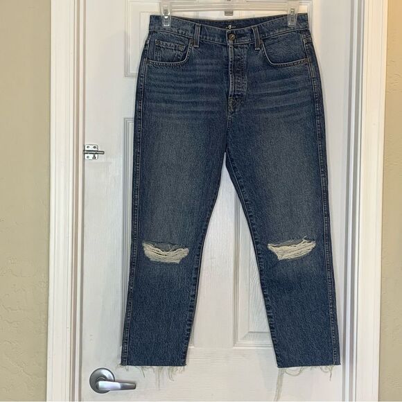 7 Seven For All Mankind Josefina Skinny Boyfriend Jeans Distressed Raw Hem 28 - Picture 2 of 11